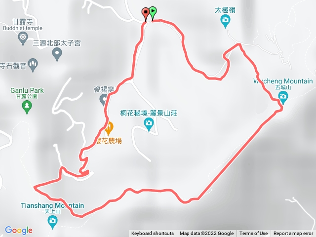 土城石門路70號步道-五城山-天上山縱走-天上山鞍部-楊桃樹下產業道路-回70號步道入口