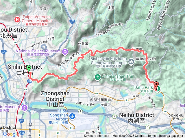 捷運士林站-文間山西南峰-文間山西峰-貓九山-文間山-劍南山-燕溪古道-大崙尾山西峰-仙座台山-翠山步道-龍船岩-捷運大湖站預覽圖