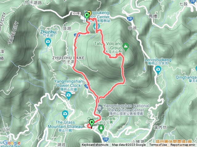 陽明山總站→七星山苗圃線→小油坑遊客服務站→環七星山人車分道(陽金公路段)→陽明山總站