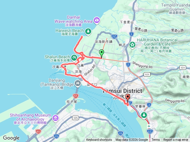 台北海洋大學--觀海長堤--綠野馬術園區--愚人碼頭--淡水捷運