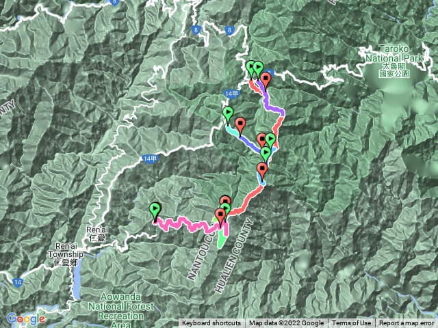 大北三段上半段大補包 - 屏風山 上 奇萊北壁 經 奇萊連峰 卡羅樓斷崖 出 能高越嶺西段屯原登山口 (奇萊主北、奇萊裡山、深崛山、奇萊南華)