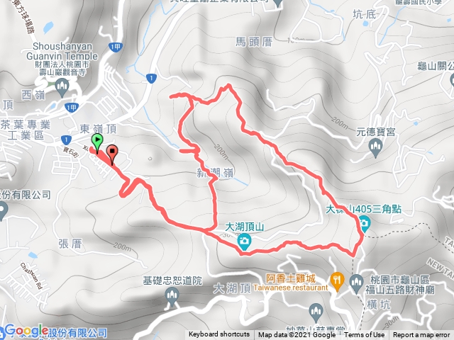 大湖頂山、大棟山、馬頭尖山、福安山（東嶺頂山）、新朝嶺山連走Ｏ形