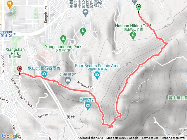 松山慈惠堂虎山登山口~九五峰~南港山~六巨石~象山登山口