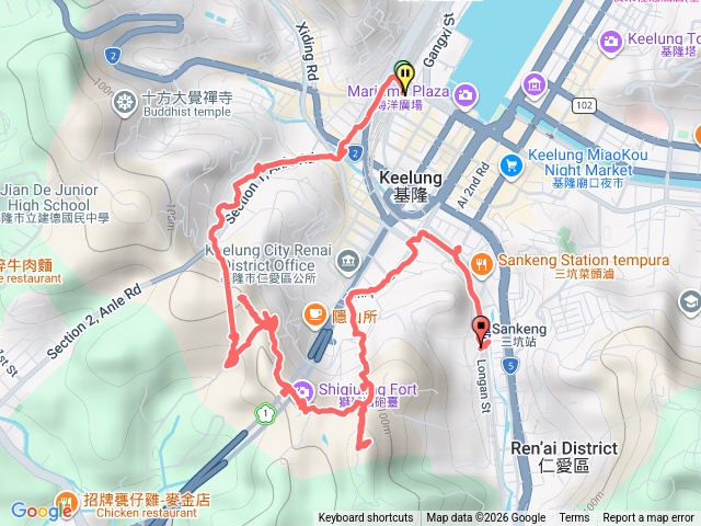 基隆火車站~劉銘傳隧道~獅球嶺步道（西炮台~平安宮~獅球公園~獅球嶺北峰~中央砲台/獅球嶺山~東砲台~樹洞北碉堡群~晴雨廊~三坑火車站預覽圖