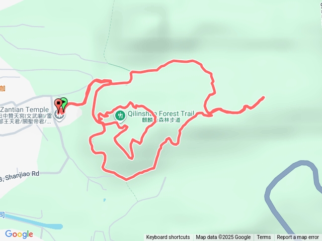 贊天宮-長青步道-麒麟山步道-麒麟山涼亭-下切到0.1K-三叉山-猴板凳-相思台（泡茶）-咖啡園下-水路-0.1K登出