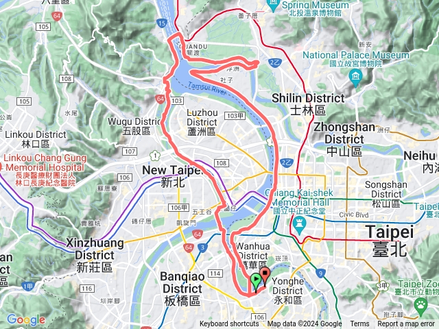 淡水河右岸關渡宮新店溪左岸永和