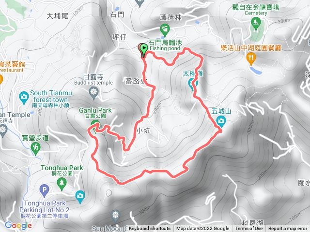 土城石門路68號步道入口-太極嶺-再上五城山-天上山縱走-天上山鞍部-甘露公園-產業道路-巨竹農場-產業道路回68號步道入口