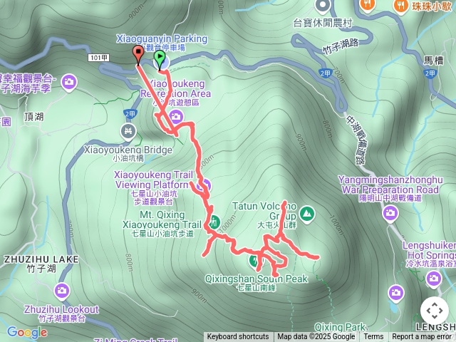 七星山西北峰>七星山西峰>七星山南峰>凱達格蘭山>七星山主峰>七星山北峰>七星山東峰>摘星峰>小油坑山9連峰 ##小觀音停車場起完登_恐龍接吻石、七星錐月形池