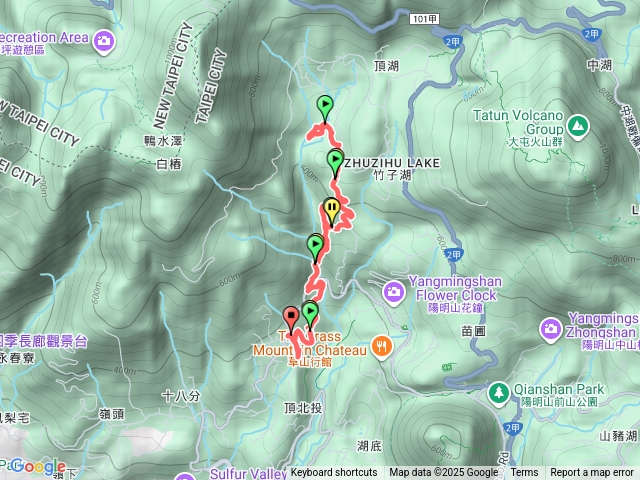 竹子湖、滾水頭、草山觀瀑吊橋、圳內、十八拐圳源頭、頂湖