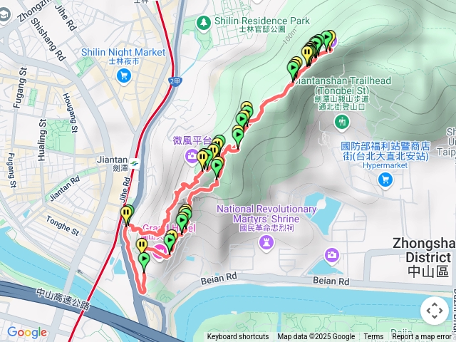 2025-6-4，劍潭山親山步道，GPX練習用。中山北路圓山風景區牌樓的登山口上，圓山飯店大門下（