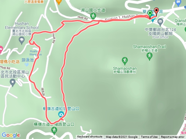 2021/09/08陽明山公車總站→紗帽路登山口→橫嶺古道→紅壇登山口→半嶺步道→湖底步道→湖山國小步道P形