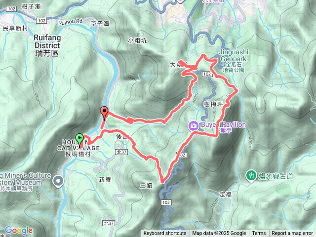 猴硐車站→後凹古道金字碑古道探幽亭三貂崙不厭亭牡丹山草山戰備道小金瓜露頭大粗坑古道→猴硐車站