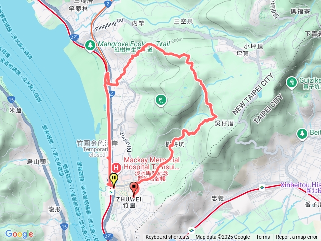 20250911竹圍捷運站-八勢一街-八勢古道登山口-東小坪頂山-樹梅坑-樹梅坑古道-妙覺寺-樹梅坑溪步道-竹圍