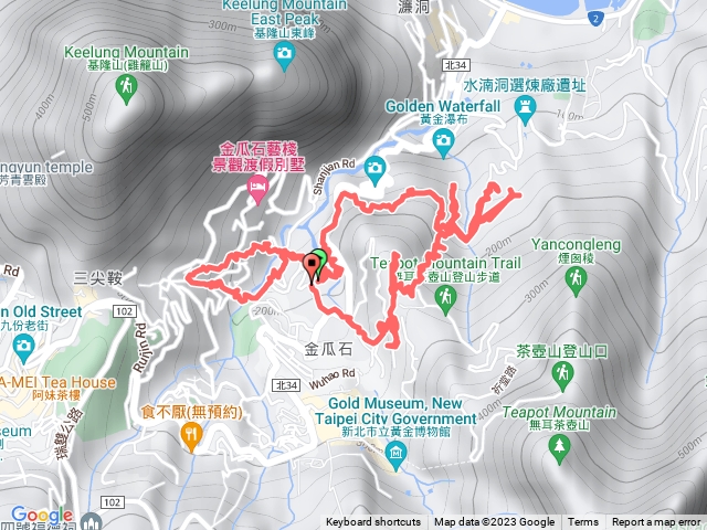 金瓜石摸乳巷，山尖路步道，無言山丘，本山六坑，無極索道，報時山，勸濟堂8字走