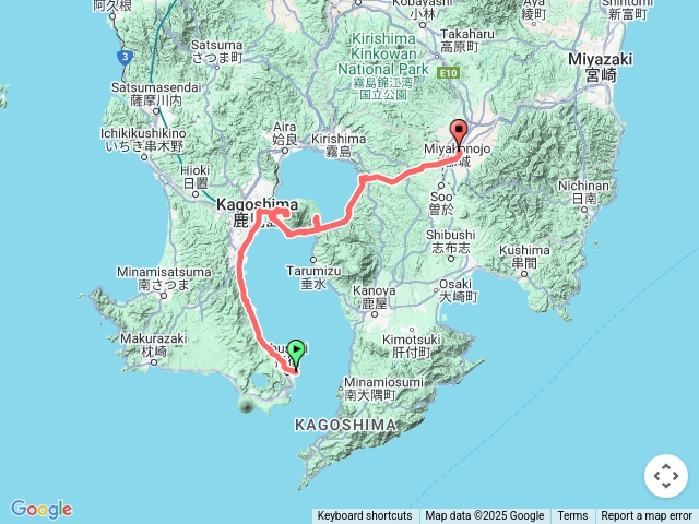 指宿→櫻島渡輪→都城