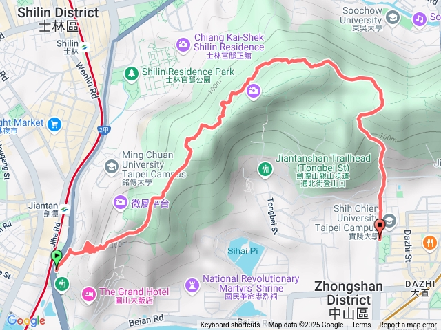 圓山保齡球館步道、觀音洞、劍潭山北峰山腰路、雞南山步道
