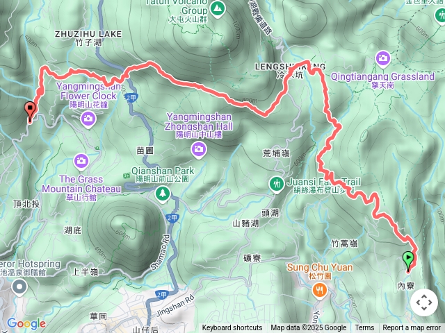 2025-06-02 內寮古道連走草山觀瀑吊橋─內寮古道→菁礐山→生態池→冷水坑→冷苗古道→七星山南南峰→金露天宮→陽峰古道→觀瀑吊橋