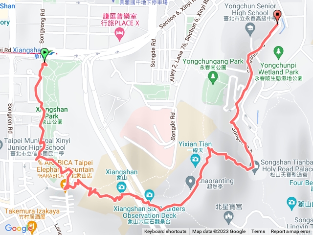 象山峰-象山捷運站＞六巨石＞象山峰＞巨石步道>永春高中