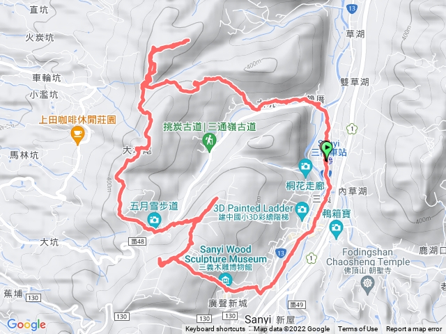 三義長潭坑山、大坑尾山、三義山、慈濟山O繞。