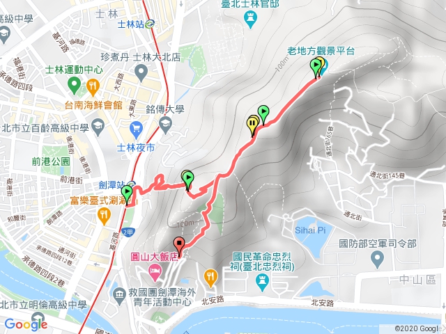 劍潭站－水神社－建潭山－老地方－圓山登山口