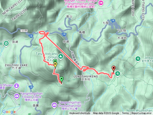冷水坑→冷擎步道→凱達格蘭山→恐龍接吻石→小油坑