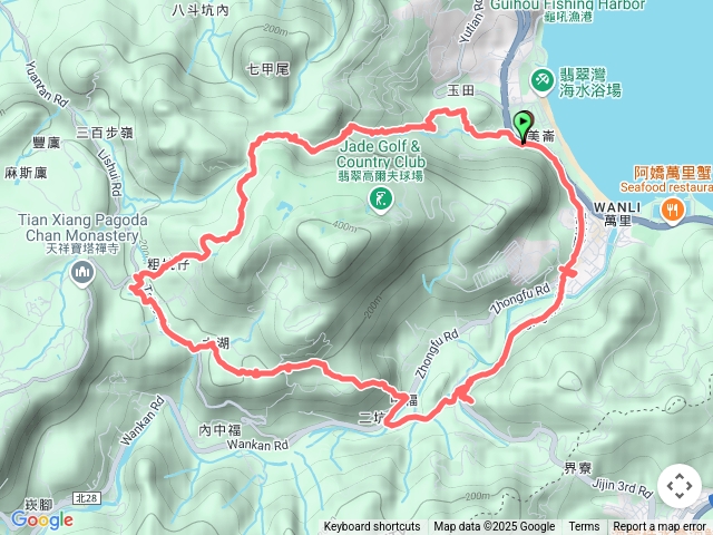 2025-03-22玉田古道-鏡湖-大湖越嶺保甲路古道-百年土地公-中福路-磚廠山-基金公路-瑪鍊路-濱海公路 O型走
