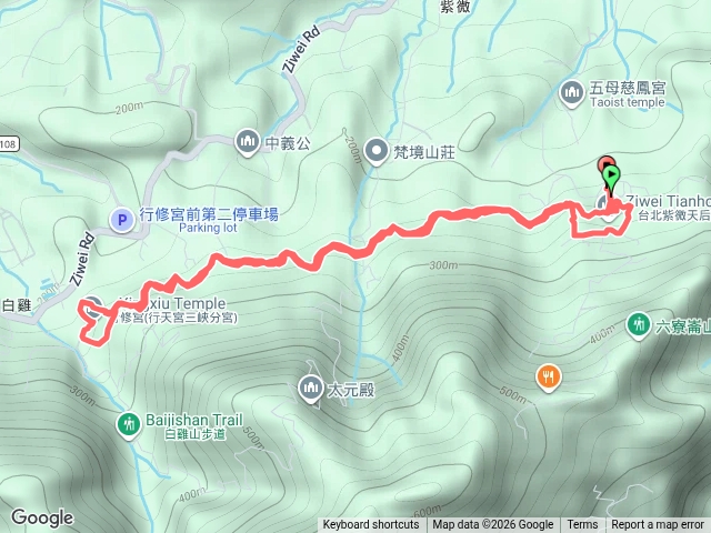 由紫微保甲路步道漫遊紫微天后宮、白雞行修宮來回