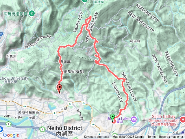 東湖-大丘田東峰-小溪瀑布-車寮坪土地公-五指山涼亭-回程預覽圖