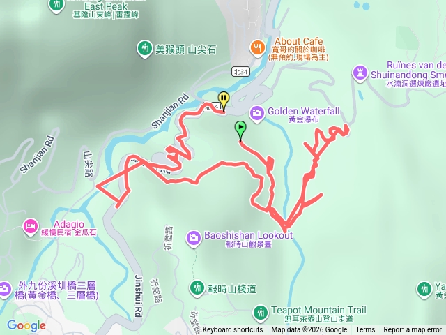 黃金瀑布上，經煙道，經水圳路到正常道路