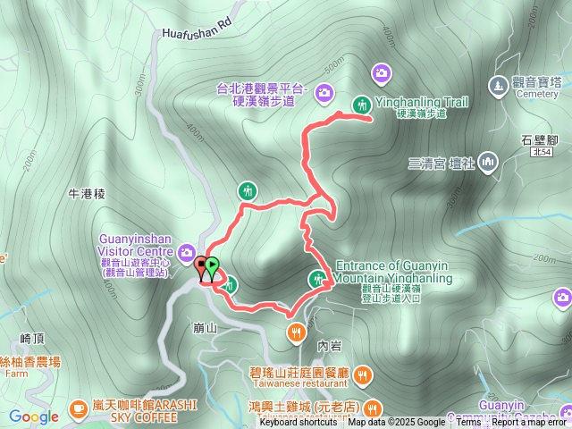 觀音山遊客中心-林梢步道-硬漢嶺步道-硬漢嶺觀景平台-楓櫃斗湖步道O形
