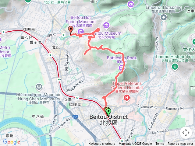 石牌捷運站到北投捷運站