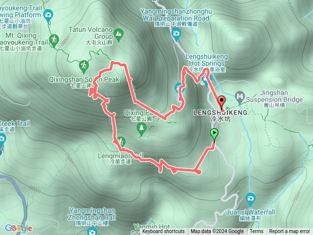 冷水坑-苗冷古道-凱達格蘭山-七星山東峰-夢幻湖-冷水坑O繞