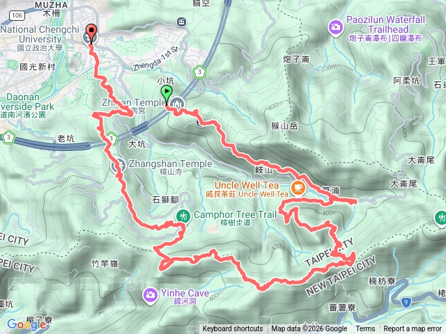 貓空三傑加一尖環形縱走岐山古道貓空圓山貓空西峰貓空東北峰貓空尖十六份山三玄宮山鵝角格山樟湖步道樟山下政大預覽圖