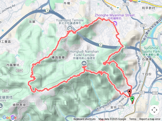 南山福德宮、南勢角山、五尖山、牛埔頭山、圓通禪寺、長壽嶺、國旗嶺（外南勢角山）、國勝嶺、國強嶺、光明頂