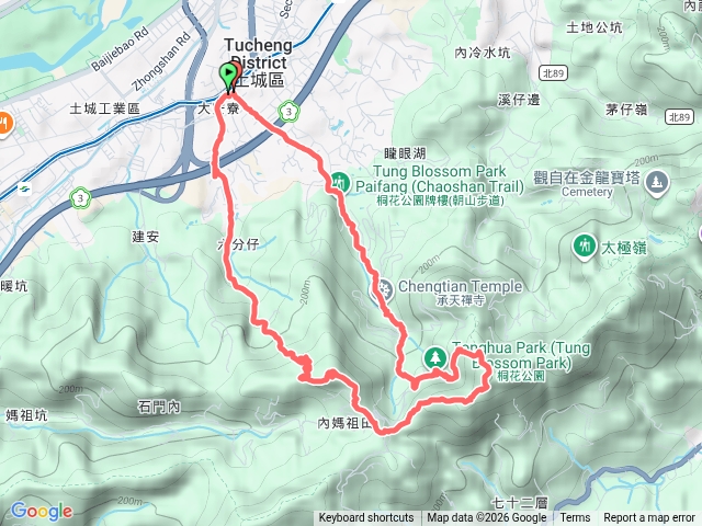 永寧捷運站-雷公岩-太子嶺-賞血藤-火焰山-三粒半-天上山-桐花公園-南天母O型預覽圖