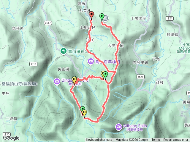 佛光山北海道場、九芎林山、土地公嶺山、竹里山步道、二坪頂古道、尖山湖步道、法主公、土公嶺古道、北海道場O型預覽圖