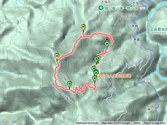 鵝公髻山.雲霧步道下線.過愛心瀑布.山上人家.東北峰.第二登山口回預覽圖