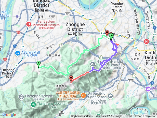 外挖子北山-外挖子山-南勢角山-清化里-清水大尖山-ㄧ線天-圓通寺-國旗嶺-南勢角合併軌跡預覽圖