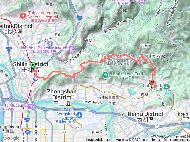 士林站＃2-文間山西南峰-文間山西峰-貓九山-文間山-劍南山東峰-大崙尾山西南南峰-忠勇山碧山巖-白石湖吊橋-圓覺尖-梘頭山-南峰-內湖站