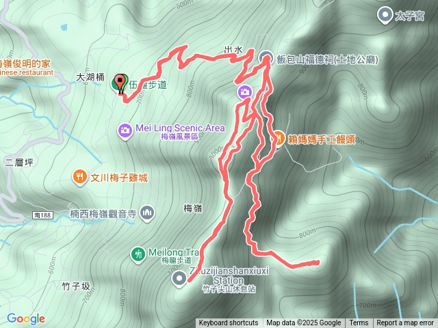 伍龍步道>竹子尖山東峰>桃花心木步道>福光山>梅峰>竹子尖山>伍龍殿停車場20251121預覽圖