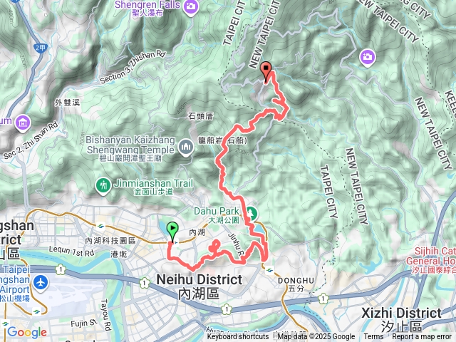 捷運文德站-灣子山-白鷺鷥山-大湖公園-龍船岩-大邱田石壁洞-興善宮-小溪瀑布-老爺山莊預覽圖