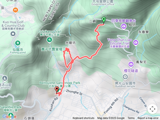北投吳氏宗祠-二崎生態公園-貴子坑水源保護區-貴子坑山三角點-貴子坑水源保護區-三層崎公園