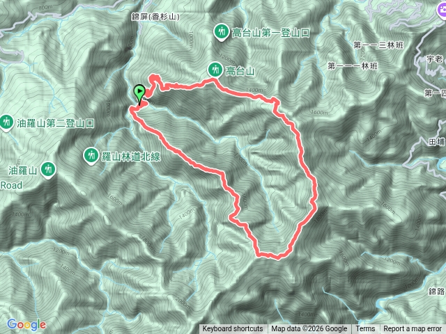 錦屏山O繞(逆時針)，由高島縱走回程預覽圖