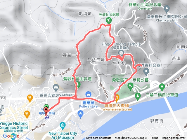 阿四坑山(新路通碧龍宮)>龜公山>牛灶坑山>彰埔坑山>鶯歌石山心形5連峰 ##鶯歌火車站起完登