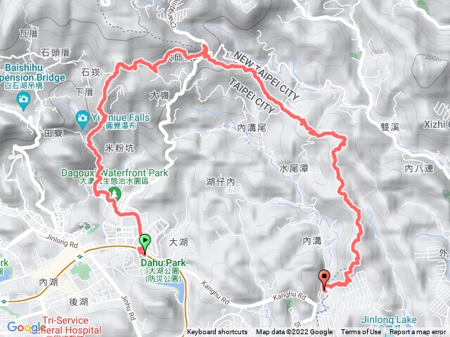 大湖公園捷運站-龍船岩-開眼山-大丘田山東峰-水尾潭山西北峰-水尾潭山-老鷲尖-內溝山北峰-內溝山-忠三街
