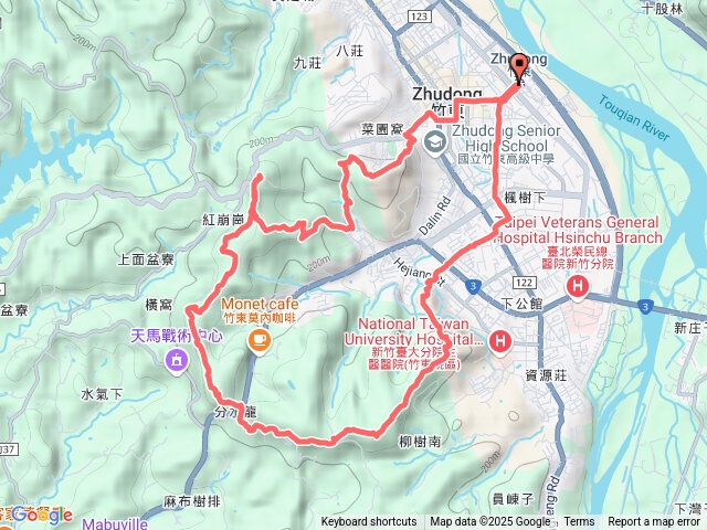 2025-02-18 竹東三山─竹東火車站→竹東森林公園→三層景觀台→七里香神木→樹杞林山→新具庄山→古基石→員崠子山→兄弟基石