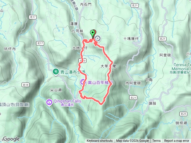 新北石門法主宮-土地公嶺山-九芎林山- 九芎林山西北峰-佛光山北海道場O型