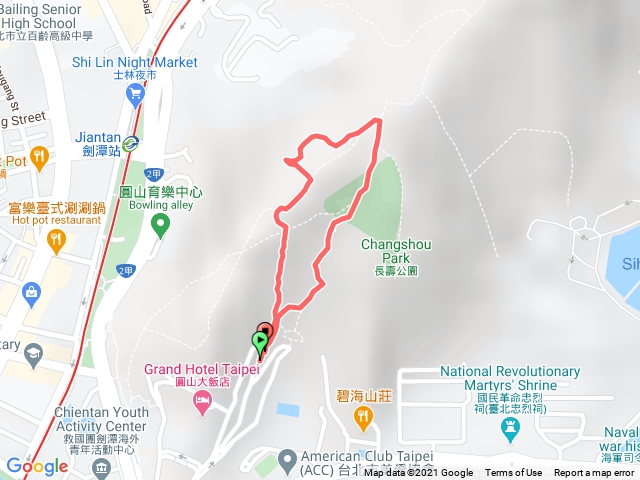 2021-03-01_4-劍潭山(圓山飯店後方停車起登-登頂後走小O型下山-再原路回)-標註停車處
