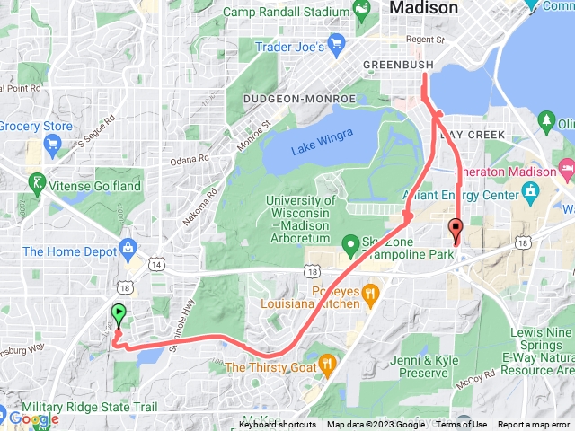 Bike trails to Madison downtown 