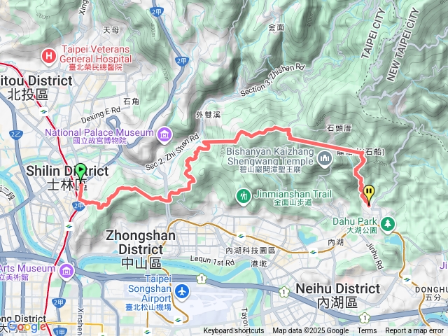士林站到大湖公園站士林站文間山西南峰文間山西峰貓九山文間山劍南山燕溪古道大崙尾山西峰仙座台山翠山步道